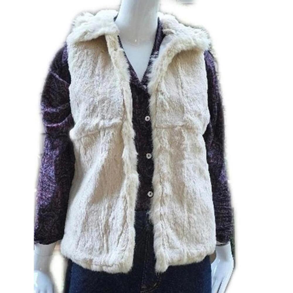 Bijoux White Rabbit Open Lined Fur Vest Boho Winter Small